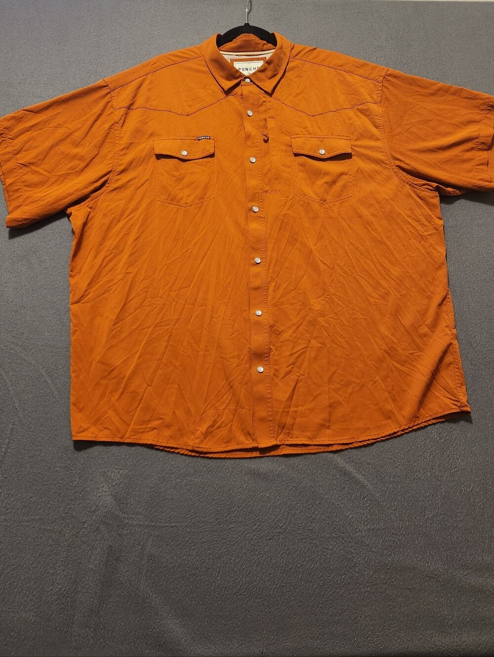Poncho Button Down Shirt Men Size XXL Orange Pockets Short Sleeve Pearl Snaps